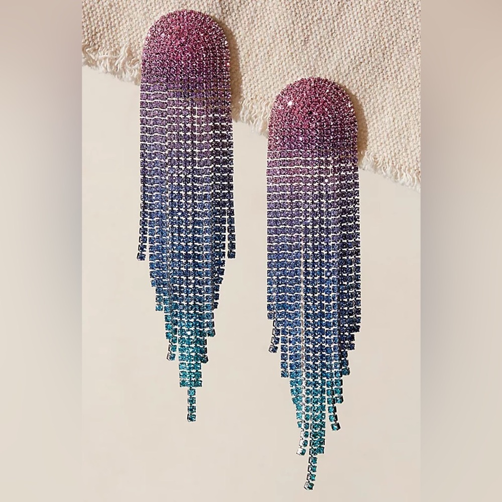Free People BNWT rhinestone dangle earrings Zsa Zsa Ombre Dusk